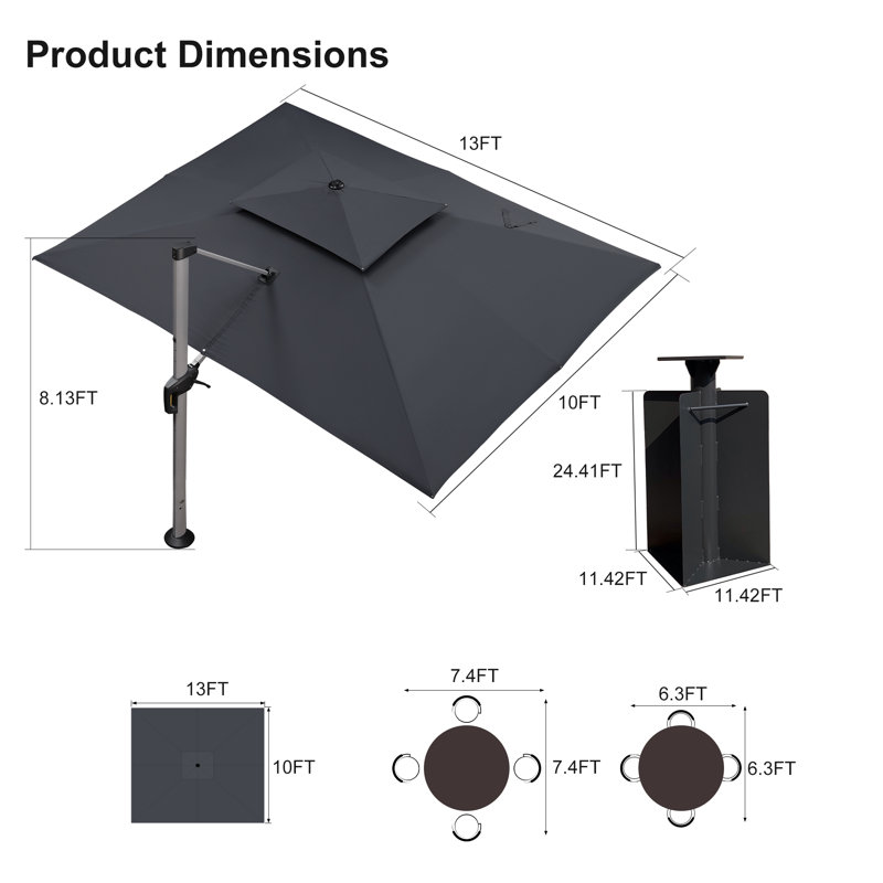 Gira 13' x 10' Rectangular Cantilever Umbrella, Gray