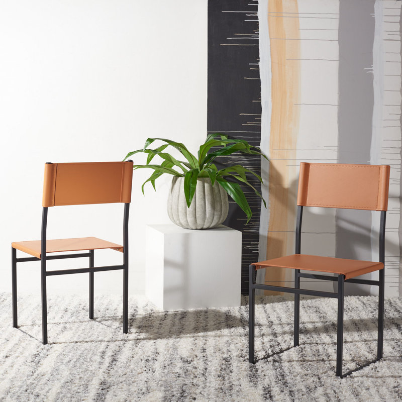 Rowayda 18'' H Leather Upholstered Metal Armchair, Cognac