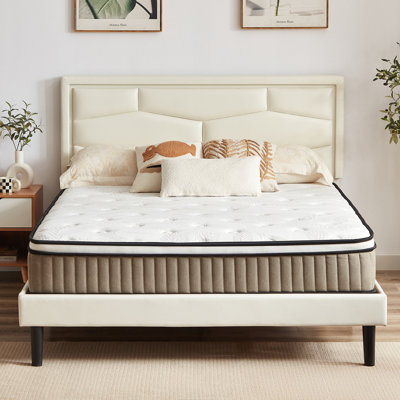 12'' Medium Plush Hybrid Mattress With Leaf Pattern Top – Gel Memory Foam & Pocket Coils