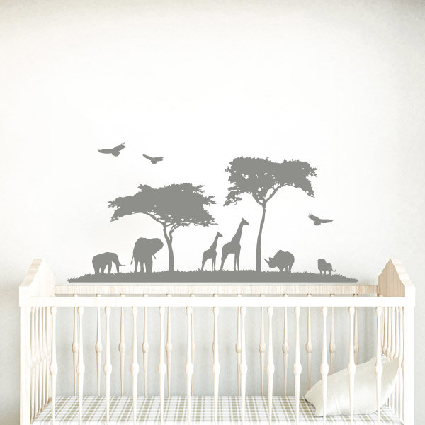 Décalcomanie murale chambre d’enfant safari, Argent/Gris