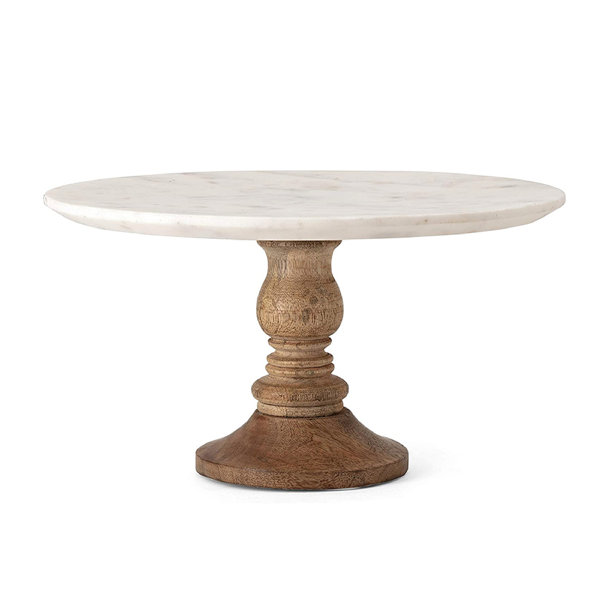 Flat Round Wood Server Cake Stand with Glass Dome, Size: 11x11, Clear