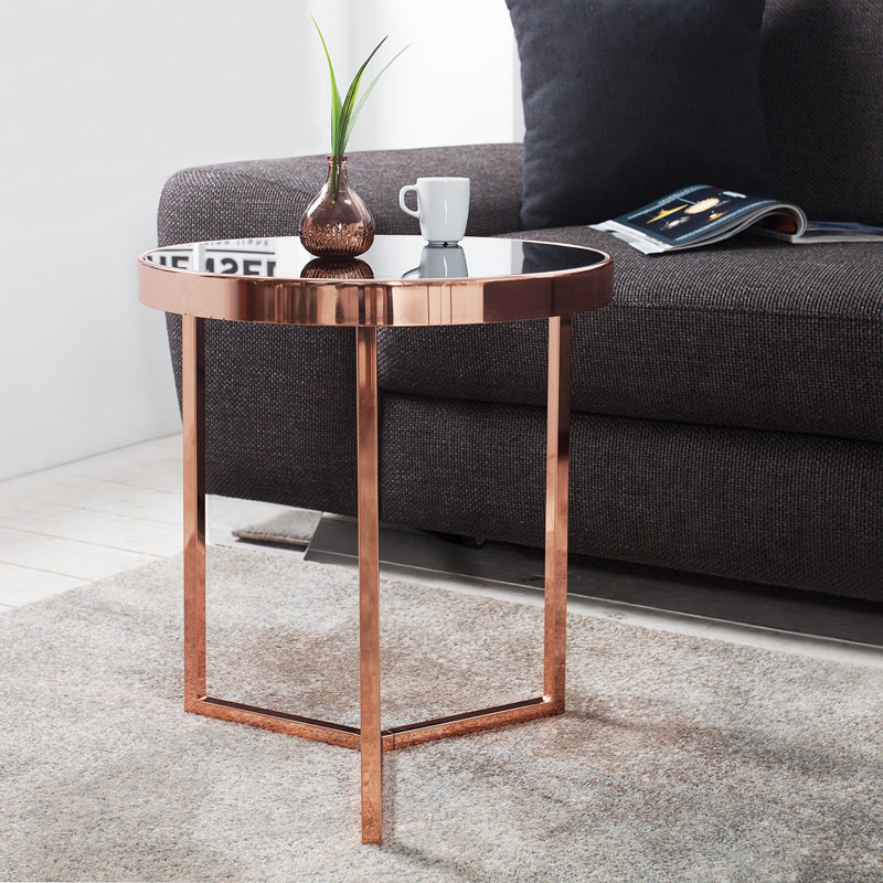 Courcelles Glass Top End Table, Black, Copper