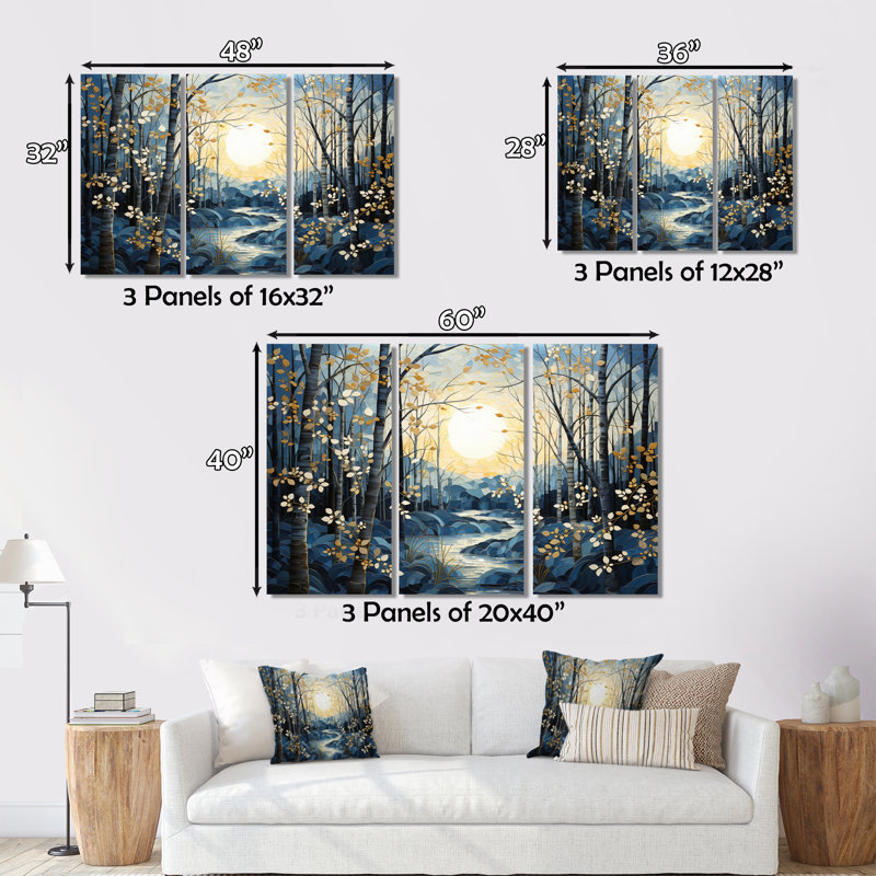 Birch Woods Mystic Moonlight V 3 pièces, H 32 po x l 48 po x P 1 po