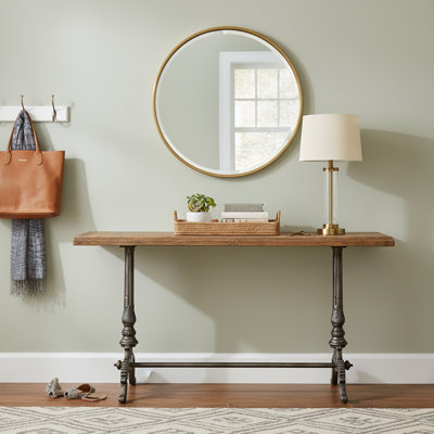 Mavis Filigree Console Table – Reclaimed Hardwood Top with Recycled Natural Steel Base (59") 