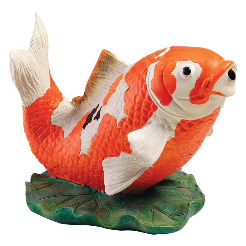 Hand-Painted Kohaku Koi Resin Garden Statue, 9.5"
