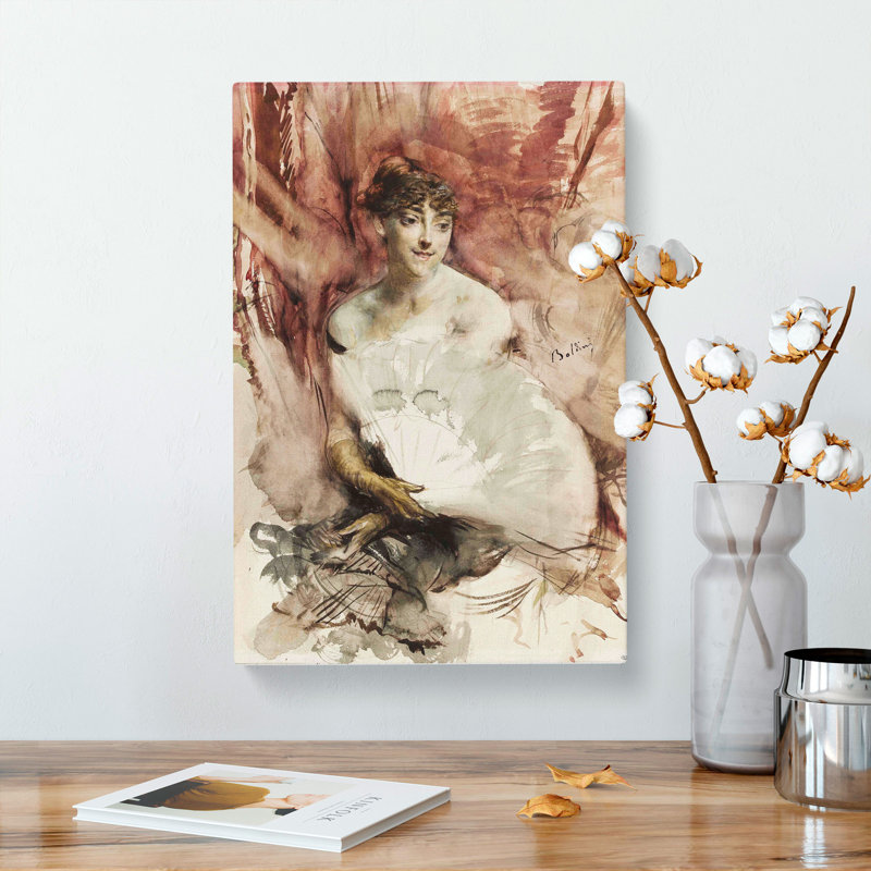 Woman with a Fan by Giovanni Boldini - Wrapped Canvas, 50cm H x 35cm W x 3cm D