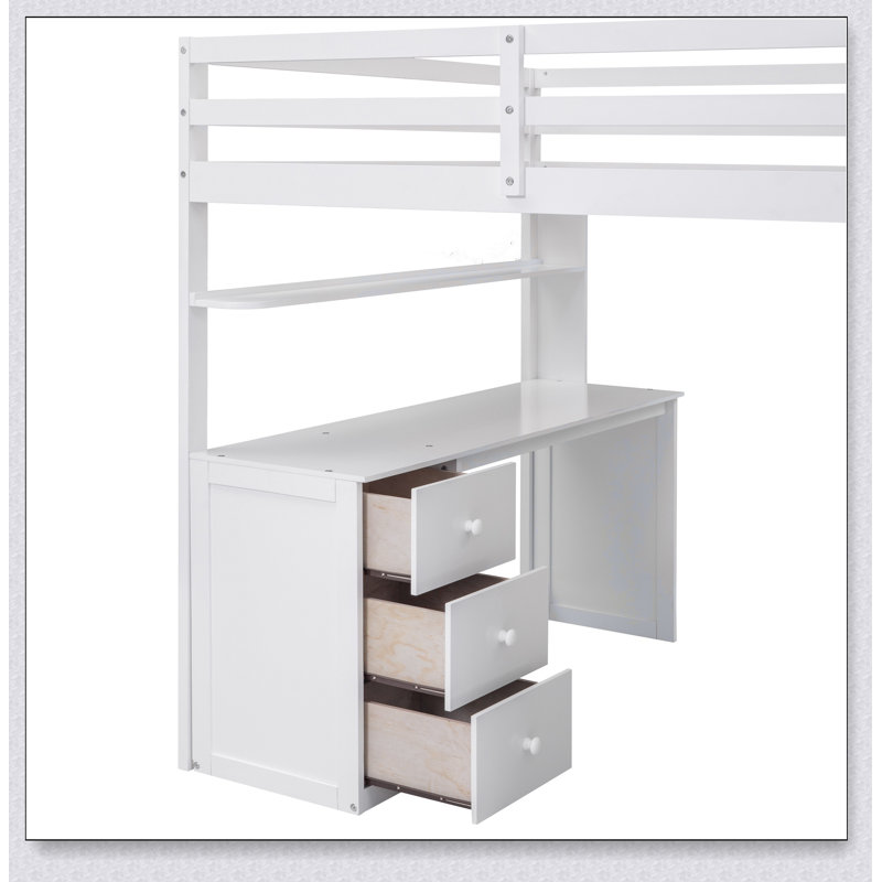 Lit mezzanine avec tiroirs, bureau et garde-robe, Blanc