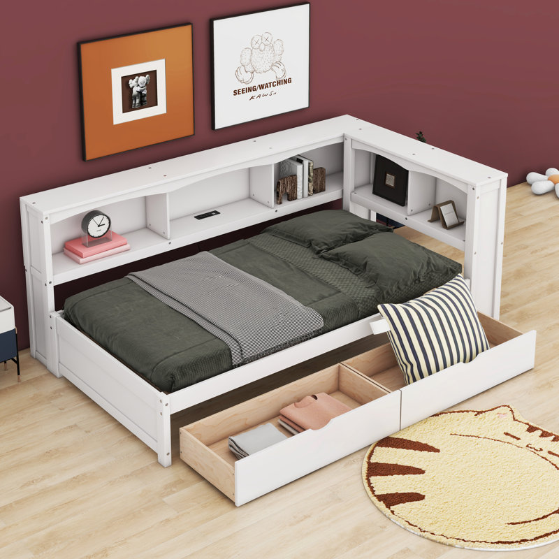 Joeanna Twin Size Daybed With Two Drawers, Cabinets And USB Ports, White