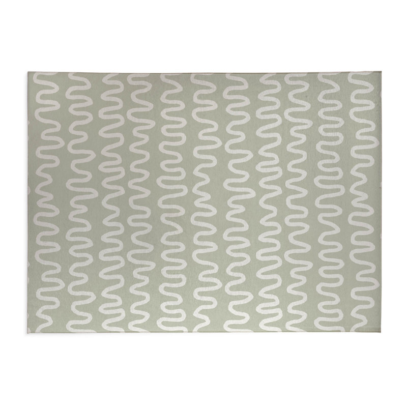Wiggle Stripe Lightweight Non-Slip Kitchen Mat, Light Green, Rectangle 2' x 3'