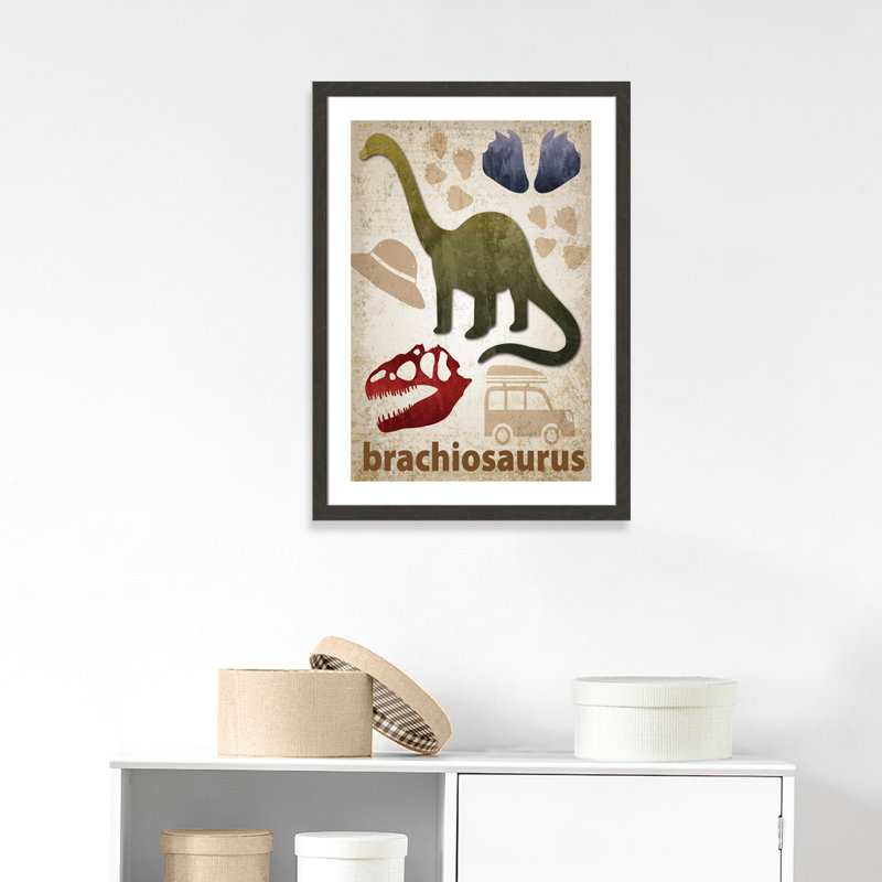 Adhésif décoratif dinosaures-03 ', H 36,5 po x l 26,5 po x P 0,625 po, Encadré plat à grain de bois noir
