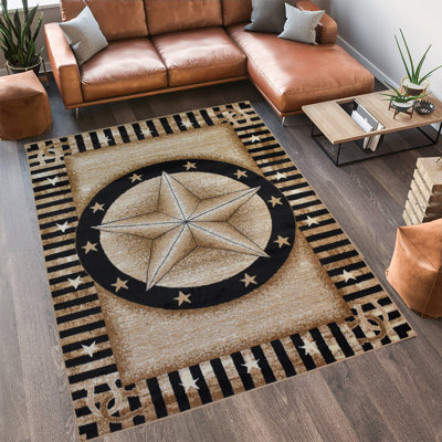 Akershus Rustic Western Star Area Rug, Polypropylene Indoor Carpet for Living Room, Bedroom & Entryway