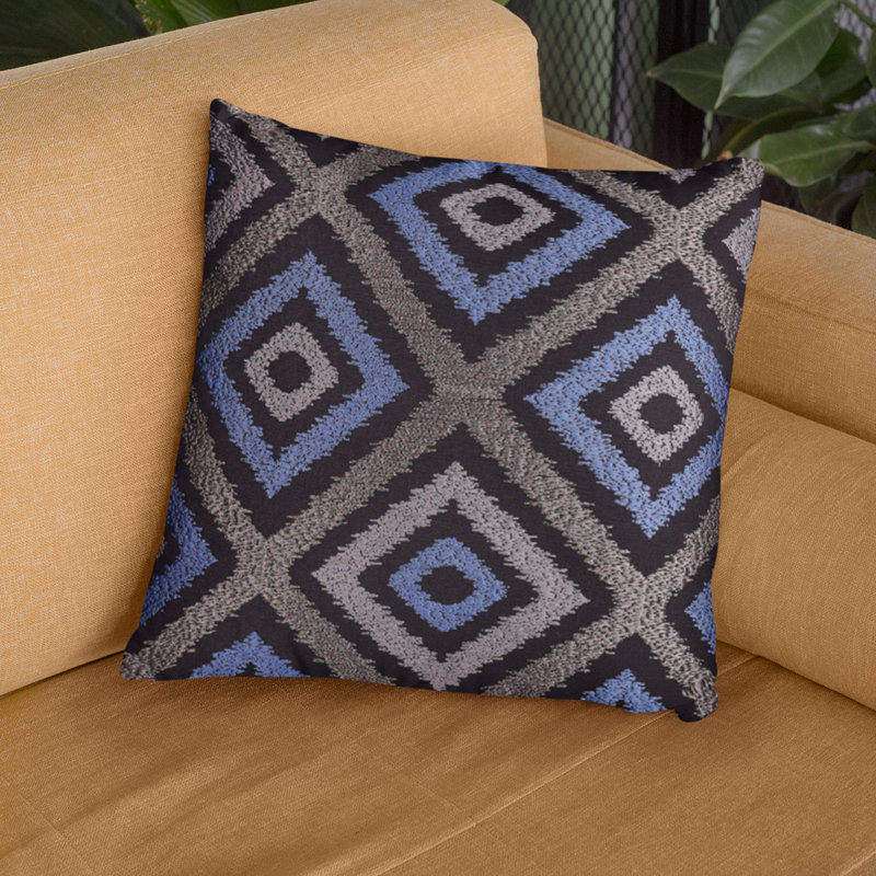 Set of 4 Blue and Gray Embroidered Geometric Pillow Covers