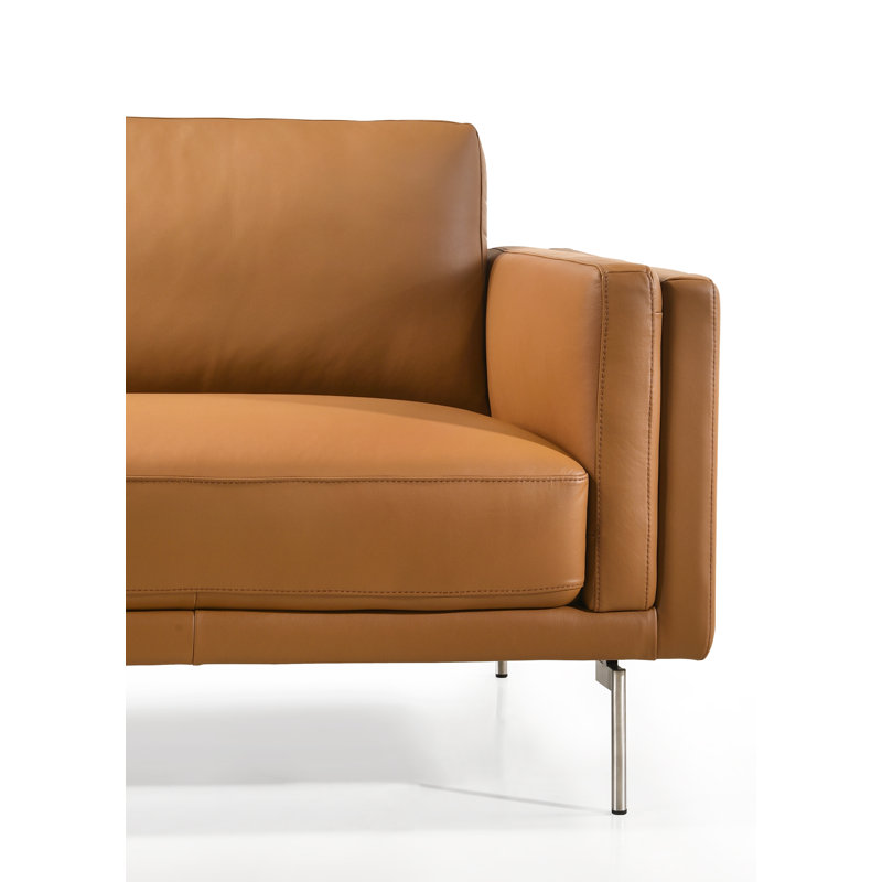 Chumy 86'' Upholstered Sofa, Saddle, Brushed Stainless