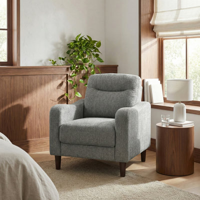 Chaise de conception moderne avec revêtement en chenille grise et ressorts ensachés confortables avec cadre en bois massif et meubles de salon 1pc