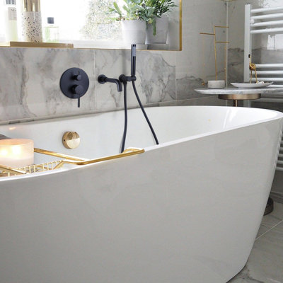 Solid Brass Wall Mounted Tub Filler Faucet with Handheld Shower, 2 Handle Modern Bathtub Faucet Set