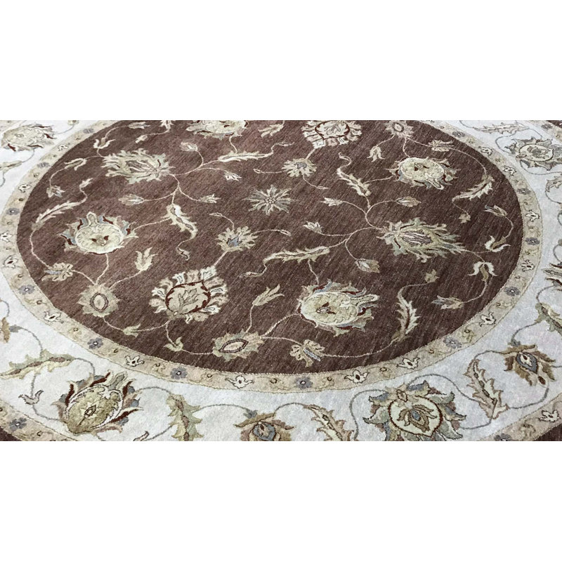 Tapis rond brun de haute qualité noué à la main