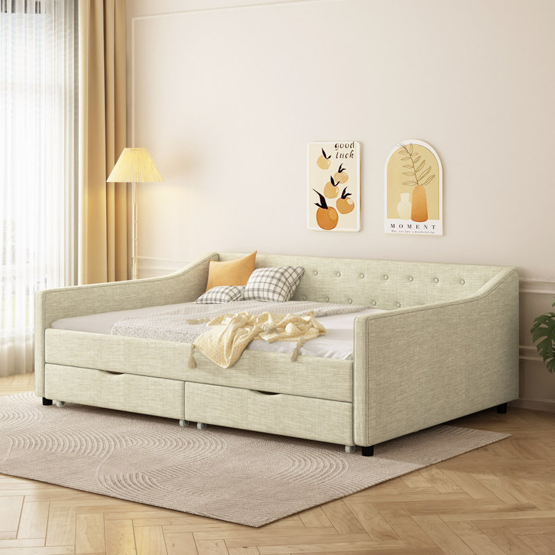 Luxurious Tufted Sofa Bed With Drawers For Optimal Comfort And Storage, Beige, Full/Double