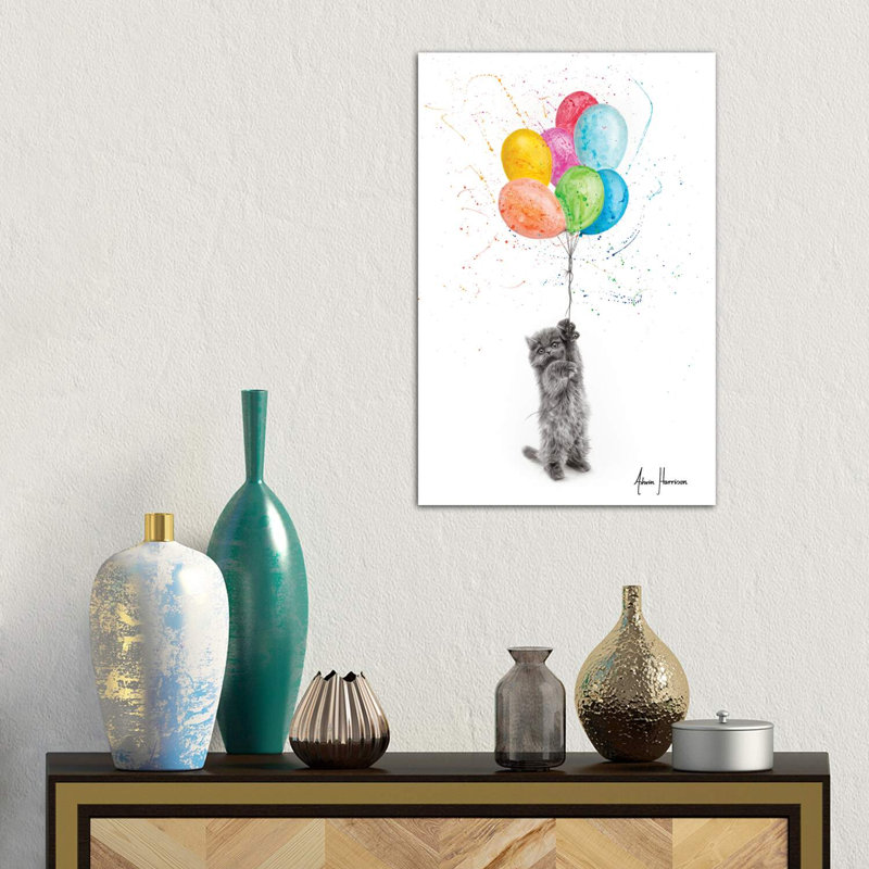 The Naughty Kitten And The Balloons by Ashvin Harrison - Wrapped Canvas Print, 66.04 cm H x 45.72 cm W x 1.91 cm D