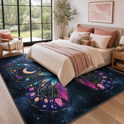 Tapis papillon 1 pièce Galaxy - impression d'art céleste vibrant, décoration de sol facile d'entretien, envers antidérapant, idéal pour le salon, la chambre à coucher, les enfants, le bureau pour la maison