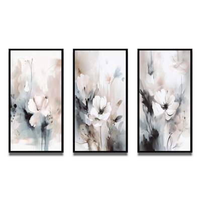 «Delicate Gray Flowers», 3 pièces sur toile