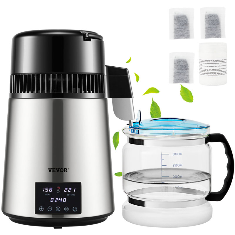 VEVOR 1.1 Gallon Countertop Water Distiller, 0.4 Gal/H, 1750W Stainless Steel Distiller