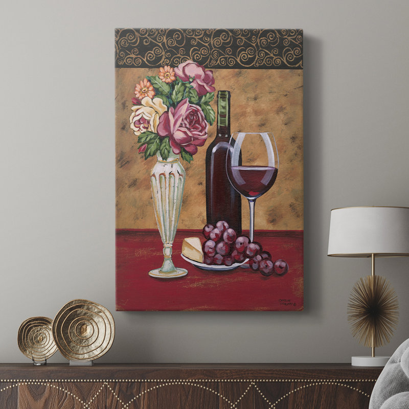 Fleurs rétro et vin I - galerie Cavas sur mesure, H 48 po x l 32 po