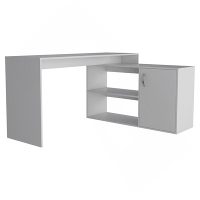 Bureau d'ordinateur moderne en L avec rangement ouvert et fermé