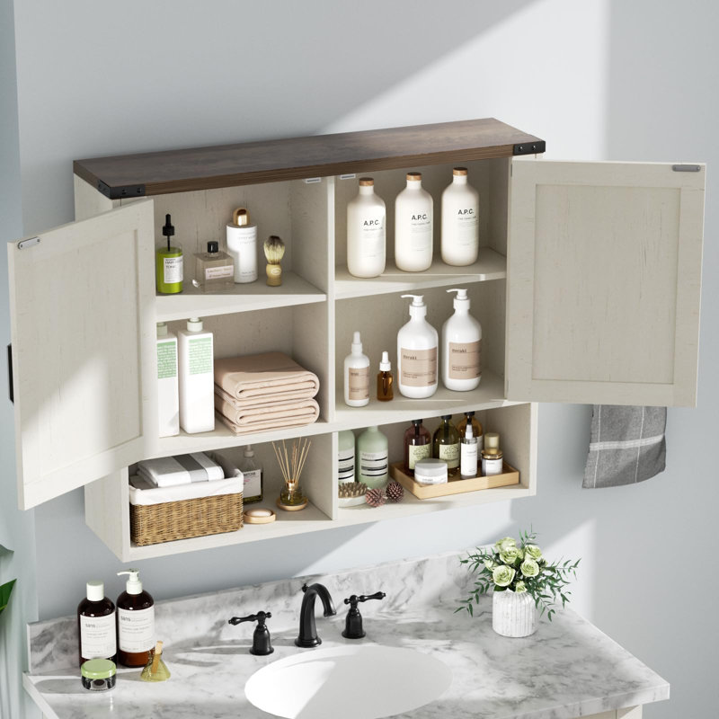Armoire murale de salle de bain avec 2 portes, Blanc