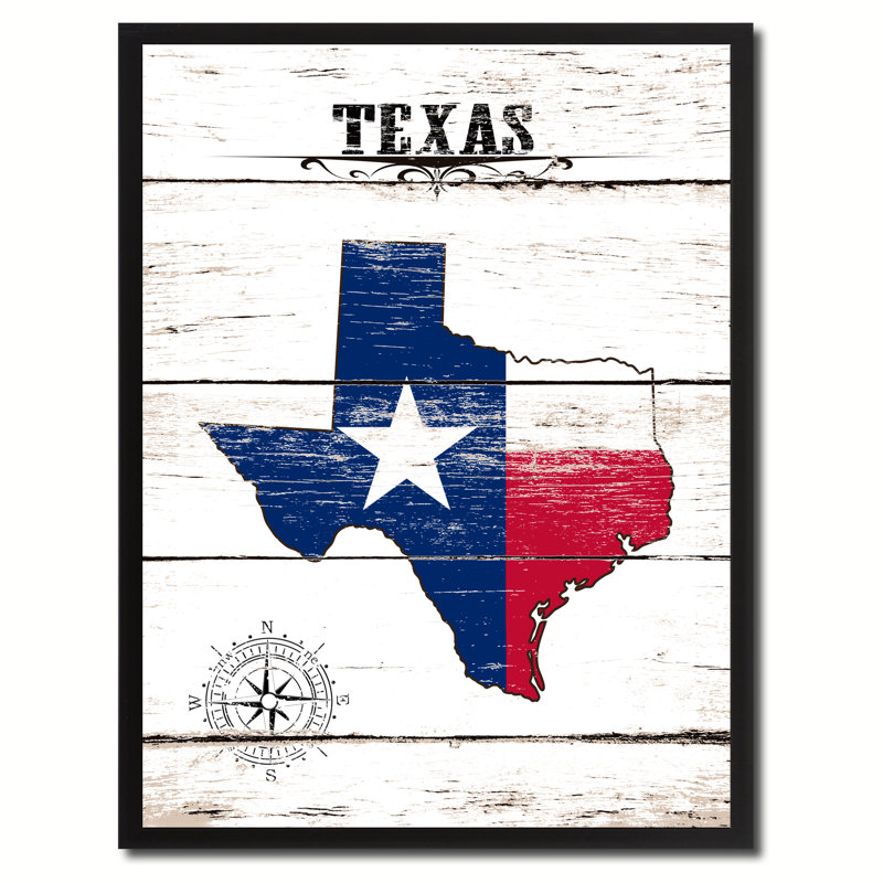 Texas State Vintage Flag - Reproduction d'art graphique sur toile encadrée, H 17 po x l 13 po x P 1,2 po