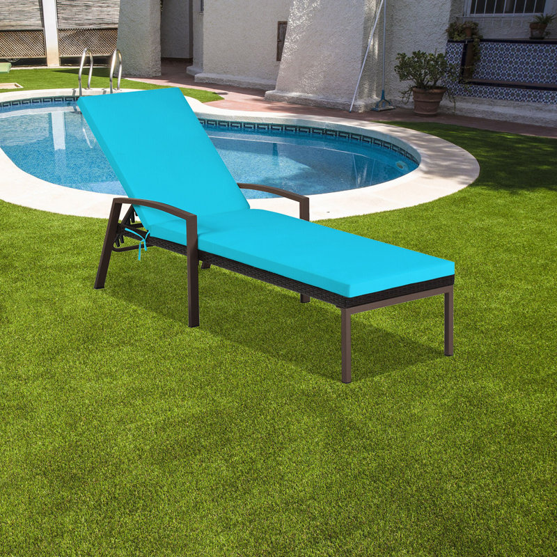 Chaise longue d'extérieur inclinable et réglable pour patio, Structure noire / coussin turquoise