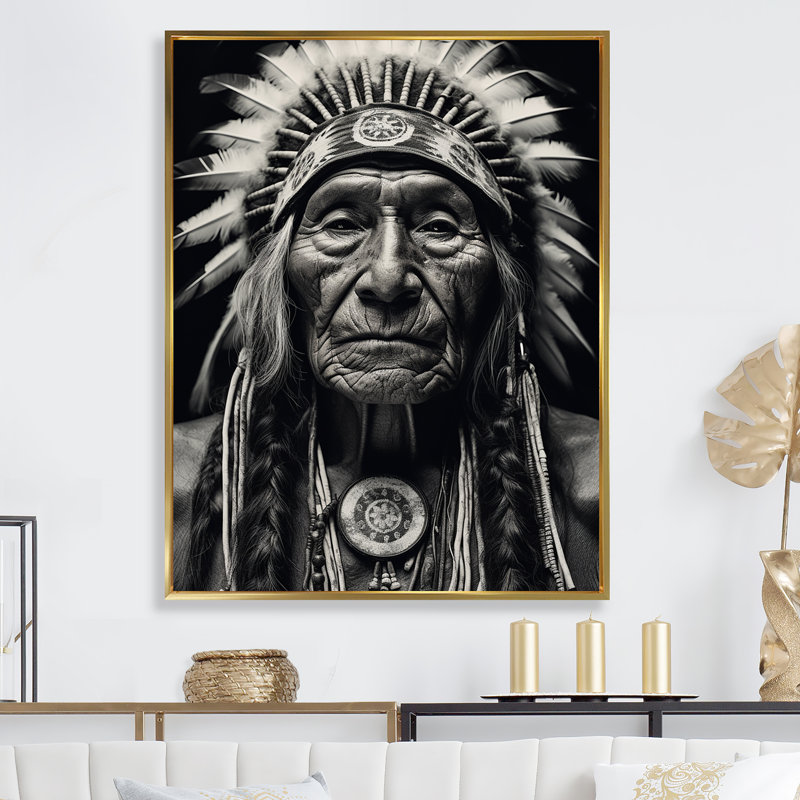 Sagesse amérindienne sur toile, H 32 po x l 16 po x P 1 po, Cadre flottant doré