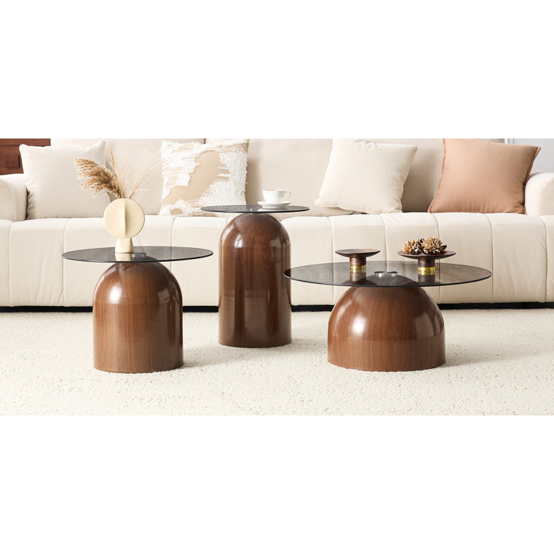 Ensemble de 3 tables basses gigognes avec plateau en verre