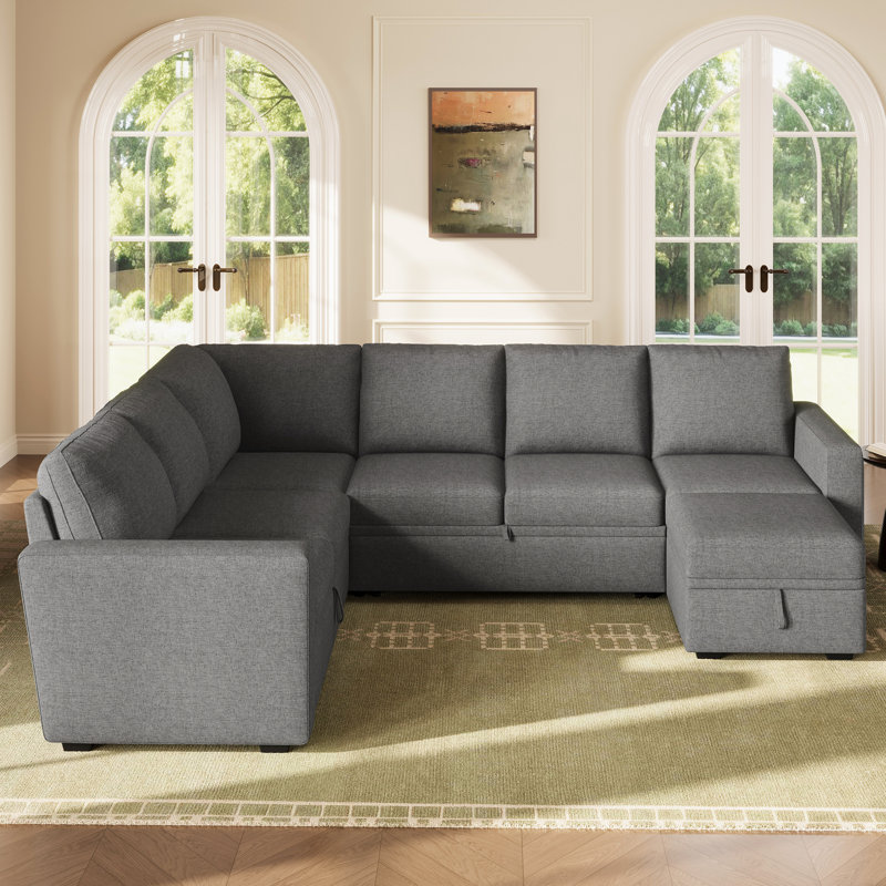 Hoelscher Upholstered Reversible Standard Corner Sectional, Gray Polyester