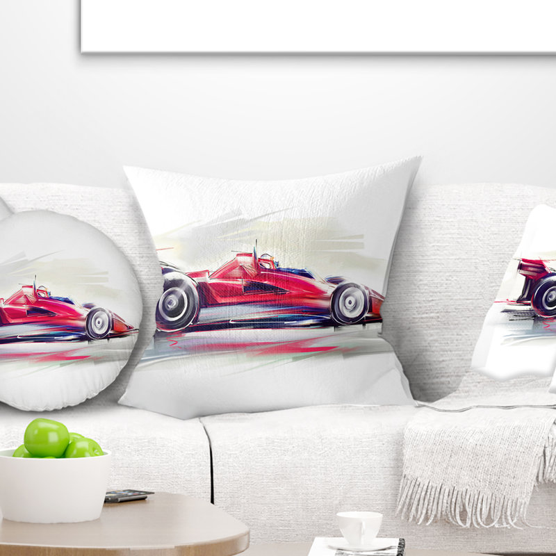 Voiture de formule 1 rouge - Coussin imprimé de voitures, 16 po x 1 po, Coussin décoratif