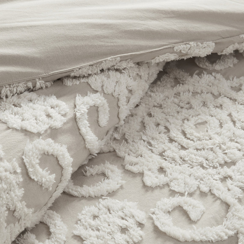 Édredon très grand taupe, 100% coton avec broderie en chenille séduisante et 2 taies décoratives de couleur taupe, artistique