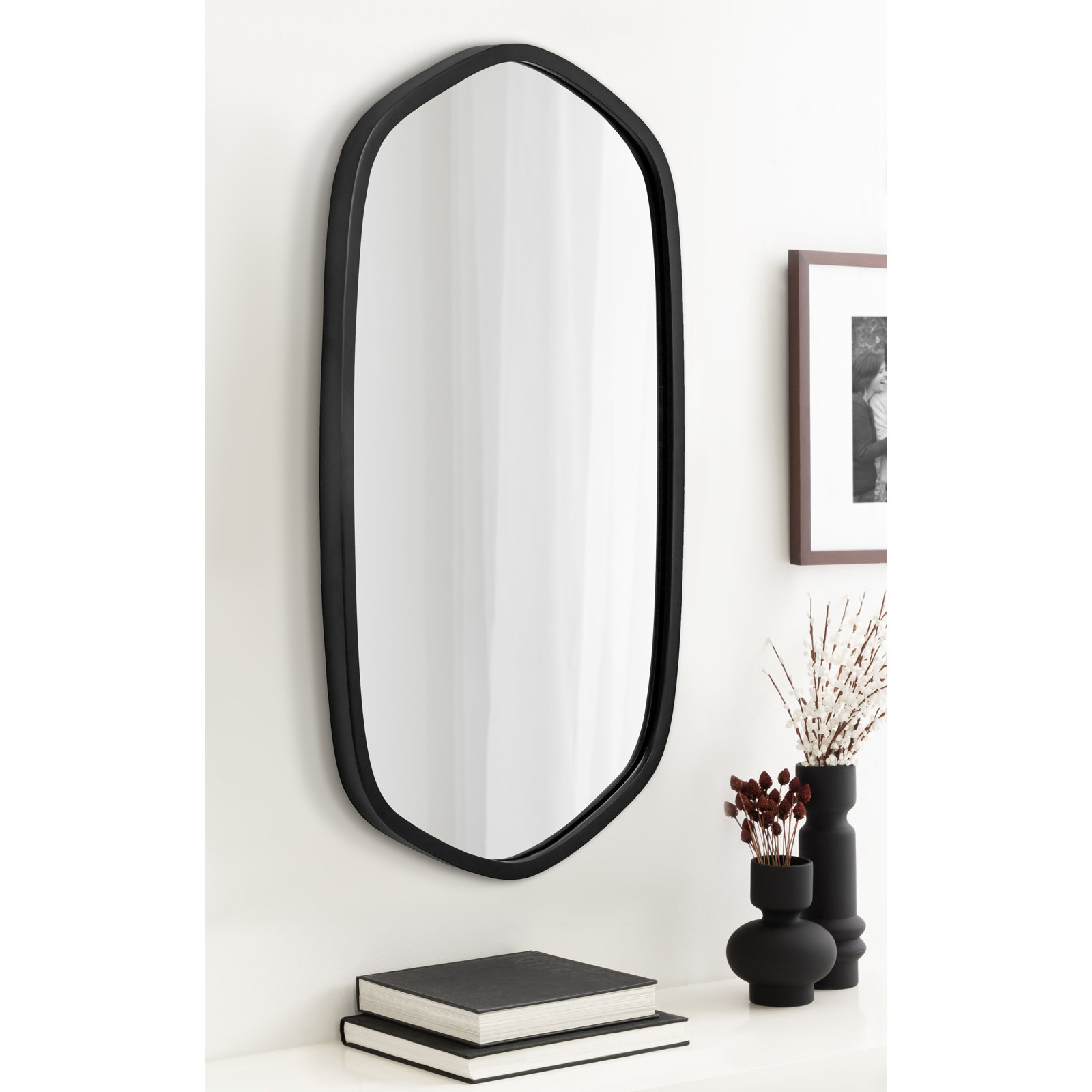 Glover Wood Hexagon Mirror, 36" x 20", Black, Vertical