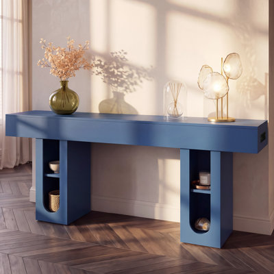 Console OMCHOM de 160 cm de long avec prise électrique, table d'entrée moderne avec étagères de rangement réglables, capacité de 136 kg, antibasculement, table d'appoint pour canapé dans le hall d'entrée, le salon ou la chambre.
