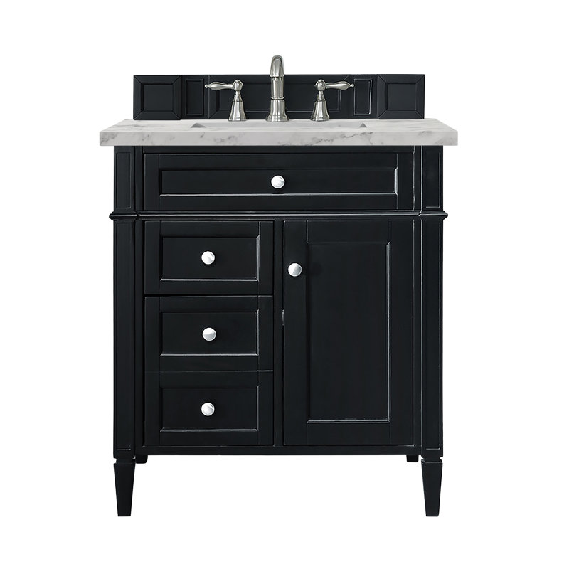 Dussault 30 " W Freestanding Standard 1 Single Vanity Bathroom Vanity With Top, Black Onyx, Carrara White, 8" Widespread