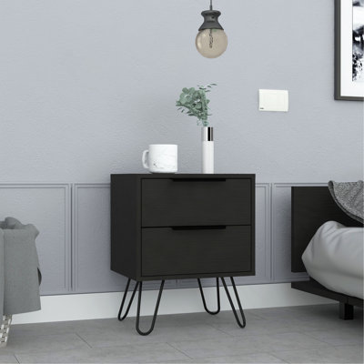 Table de chevet, table de bout, quatre pieds et deux tiroirs Augusta - noir