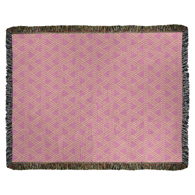 Couverture en coton tissé zigzag classique, L 37 po x L 52 po, Rose/jaune