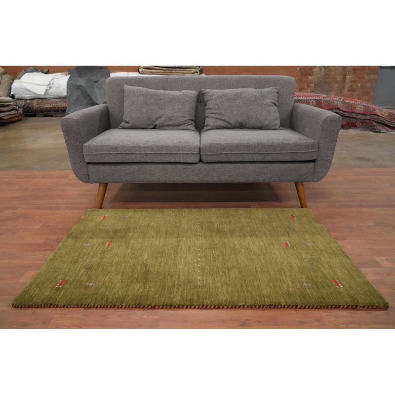 Tapis tribal vert fait à la main de style Gabbeh 3 x 5