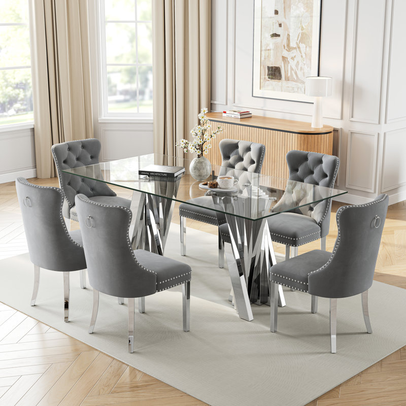Ensemble de salle à manger pour 6 personnes, Gris/argent, Argent argent