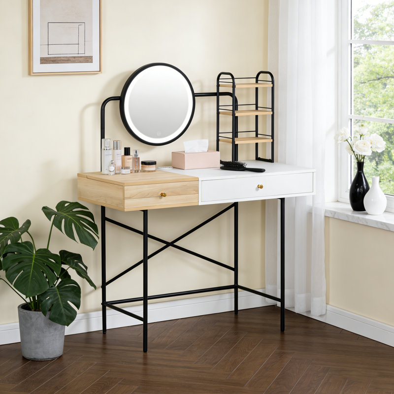 Coiffeuse Rovce avec miroir à changement de couleur et station de recharge sans fil