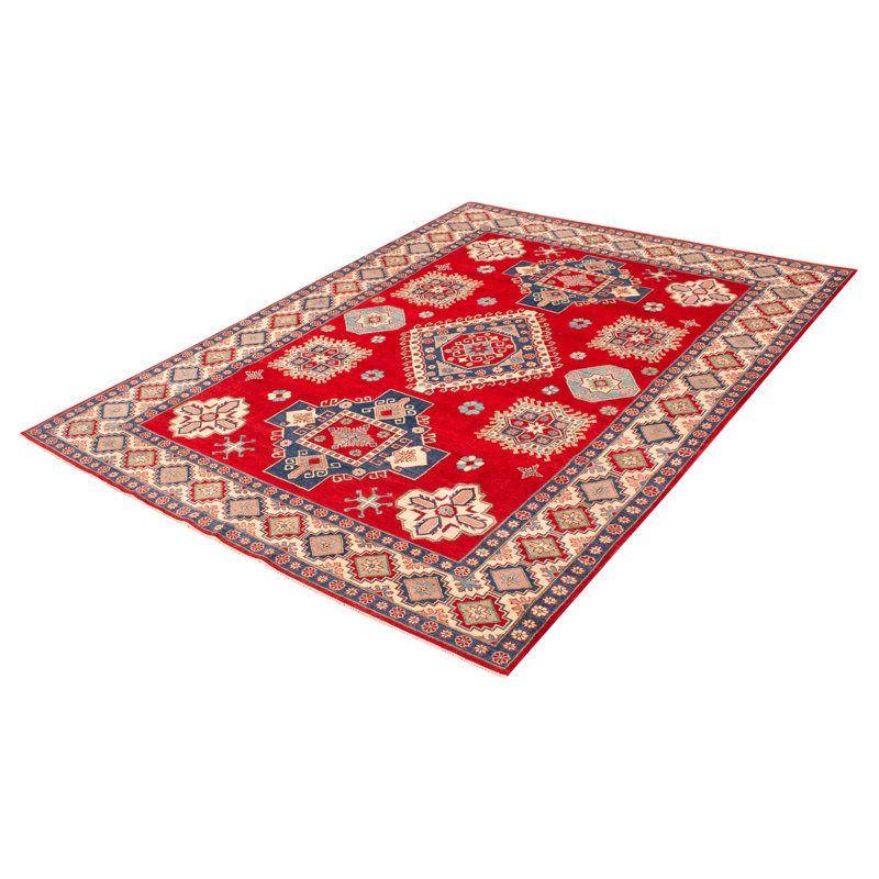 Tapis rouge / noir en laine noué à la main de conception unique 3 pi 5 po x 5 pi Yerres