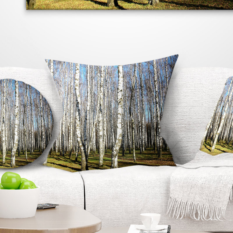 Oreiller en bois d’automne ensoleillé bouleau, 16 po x 1 po, Coussin décoratif