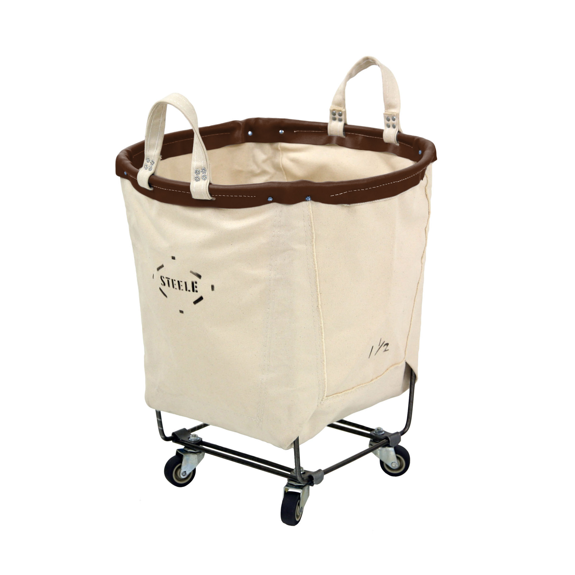 Canvas Round Carry Truck - 1.5 Bu, Brown Leather, 2"