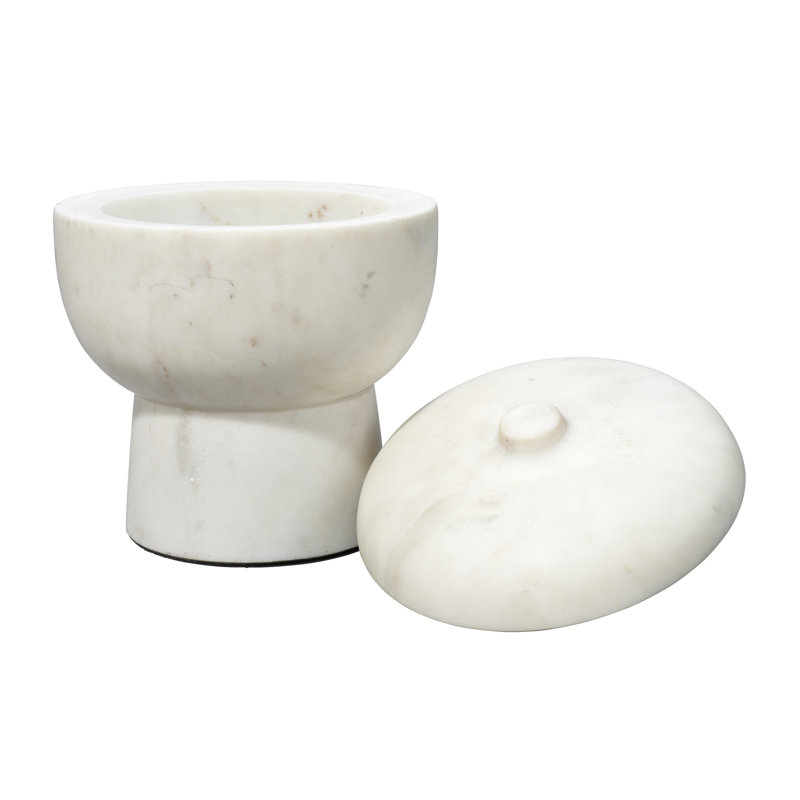 White Marble Lidded Bowl with Stand, Large