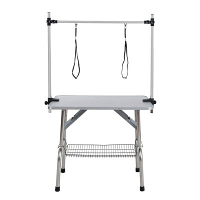 Tapis de table pliant pour chien en acier inoxydable avec accoudoirs réglables