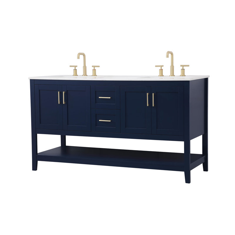 Scottsbluff 60'' Double Bathroom Vanity with Engineered Marble Top, Blue