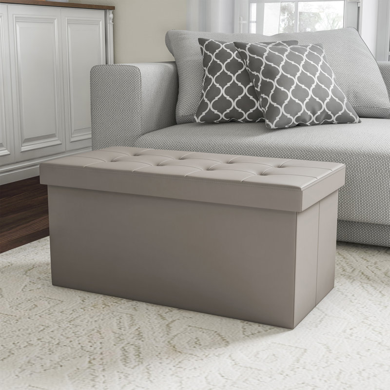 Charland 30'' Storage Ottoman - 30-Inch Folding Faux Leather Footrest, Linen Chest, or Bench with Removable Bin for Living Room or Bedroom